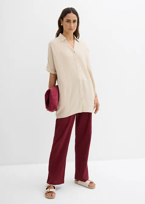 Oversized, lang skjorte i 100% bomullsmusselin, bonprix