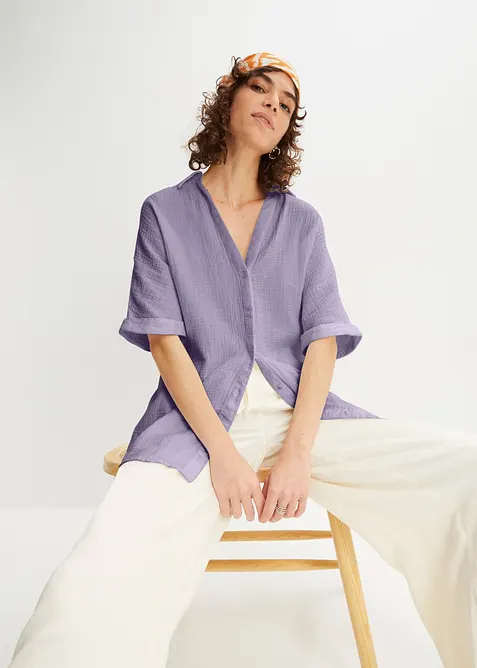 Oversized, lang skjorte i myk bomullsmusselin, bonprix
