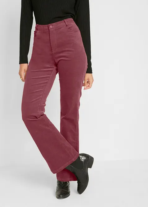 High Waist-slengbukse i kordfl&oslash;yel med stretch og komfortlinning, bonprix