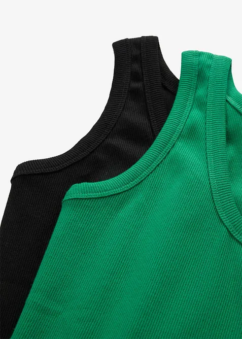 Ribbet singlet med &oslash;kologisk bomull (2-pack), bonprix