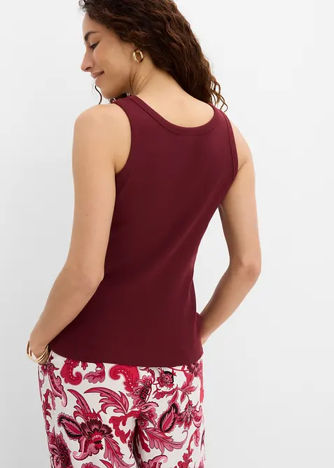 Ribbet singlet med &oslash;kologisk bomull (2-pack), bonprix