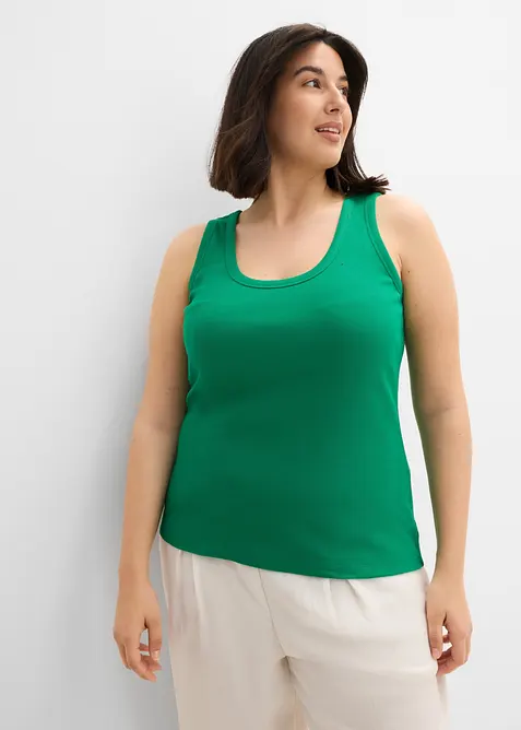 Ribbet singlet med &oslash;kologisk bomull (2-pack), bonprix