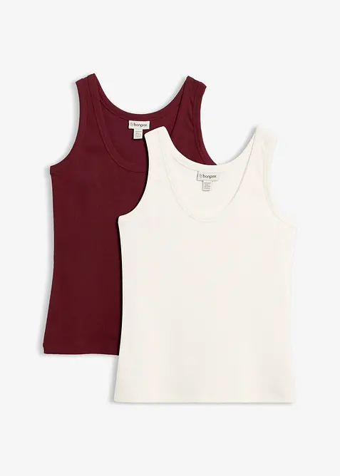 Ribbet singlet med &oslash;kologisk bomull (2-pack), bonprix