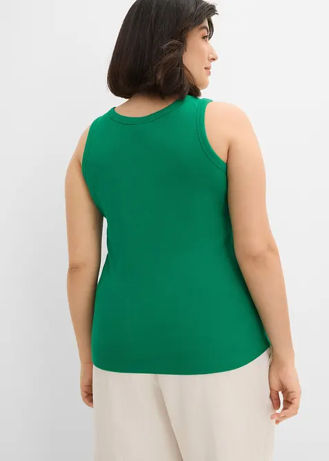 Ribbet singlet med &oslash;kologisk bomull (2-pack), bonprix
