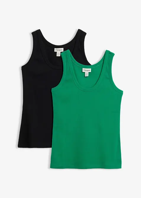 Ribbet singlet med &oslash;kologisk bomull (2-pack), bonprix