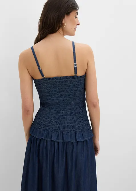 Denim-topp med spagettistropper av &oslash;kologisk bomull, bonprix
