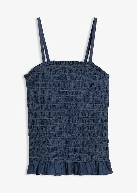 Denim-topp med spagettistropper av &oslash;kologisk bomull, bonprix