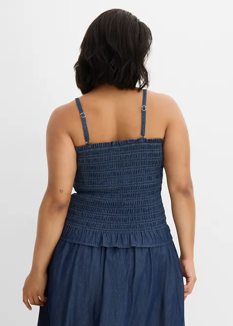 Denim-topp med spagettistropper av &oslash;kologisk bomull, bonprix
