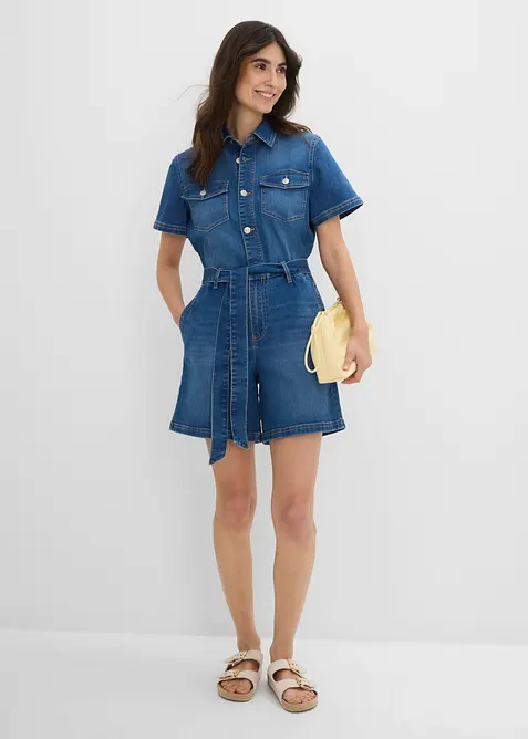 Kortermet jumpsuit i denim, bonprix