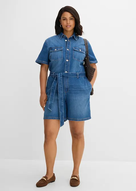 Kortermet jumpsuit i denim, bonprix