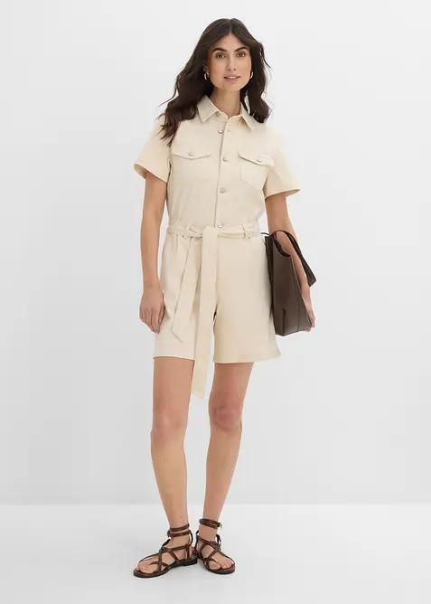 Kortermet jumpsuit i denim, bonprix