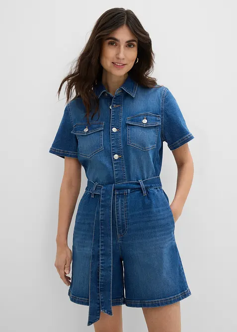 Kortermet jumpsuit i denim, bonprix