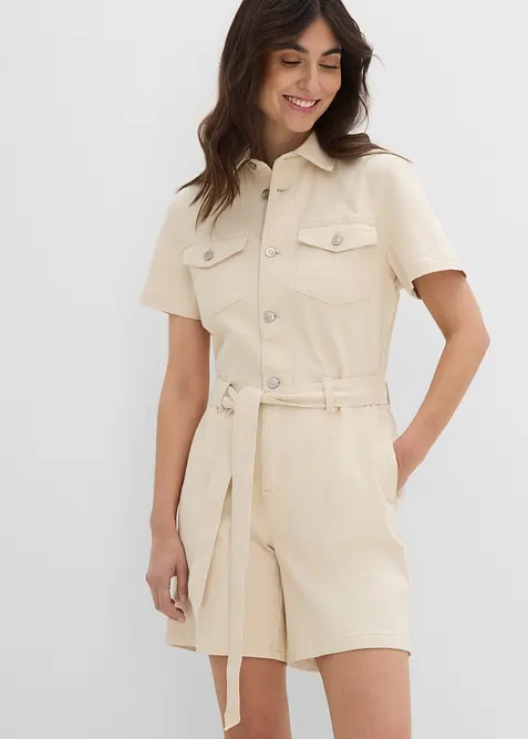 Kortermet jumpsuit i denim, bonprix