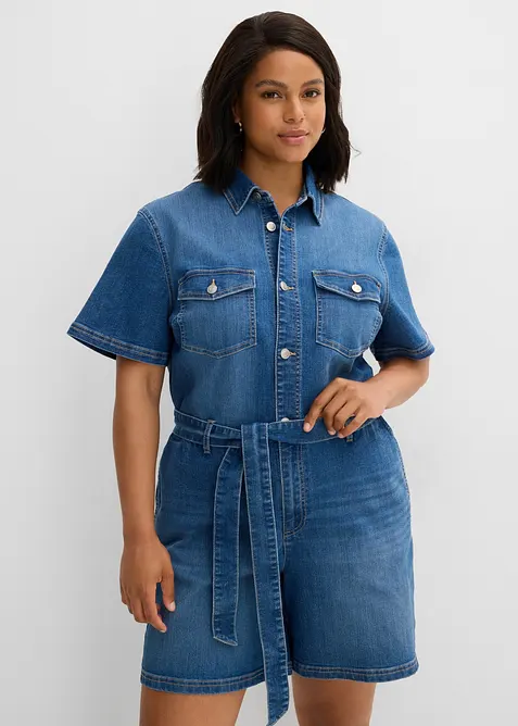 Kortermet jumpsuit i denim, bonprix