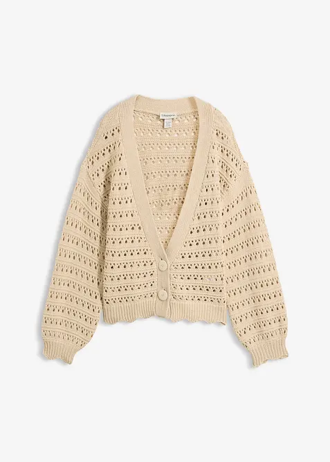 Cardigan  i ren bomull med hullm&oslash;nster, bonprix