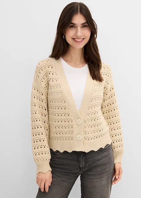 Cardigan  i ren bomull med hullm&oslash;nster, bonprix