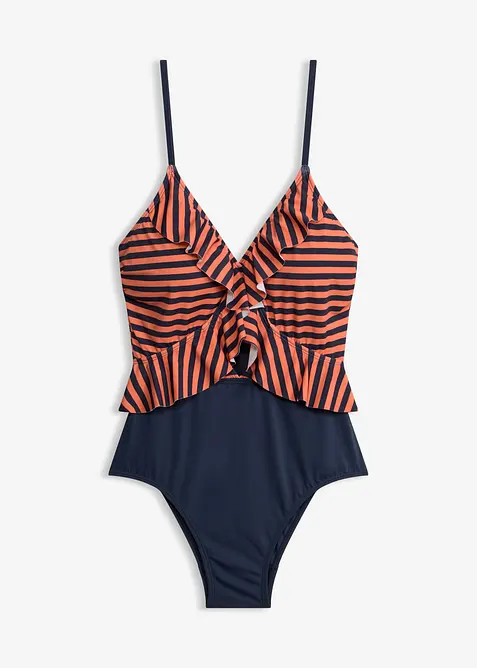 Badedrakt med cut outs og volanger, bonprix