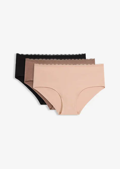 Gravidtruse med &oslash;kologisk bomull og blonder (3-pack), bonprix