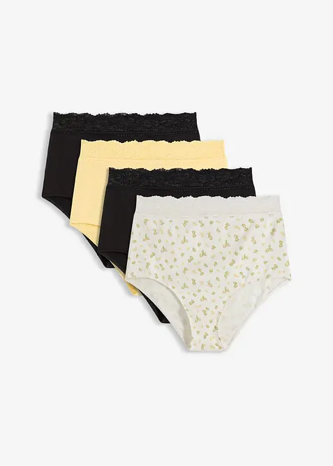Truse med h&oslash;y midje og myk bomull (4-pack), bonprix