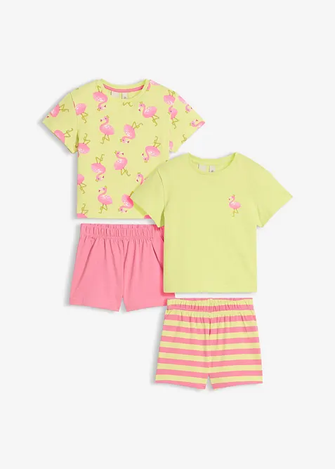 Kort pyjamas i 100% bomull (4-delt sett), bonprix