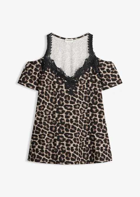Cold shoulder-topp med blonder, bonprix