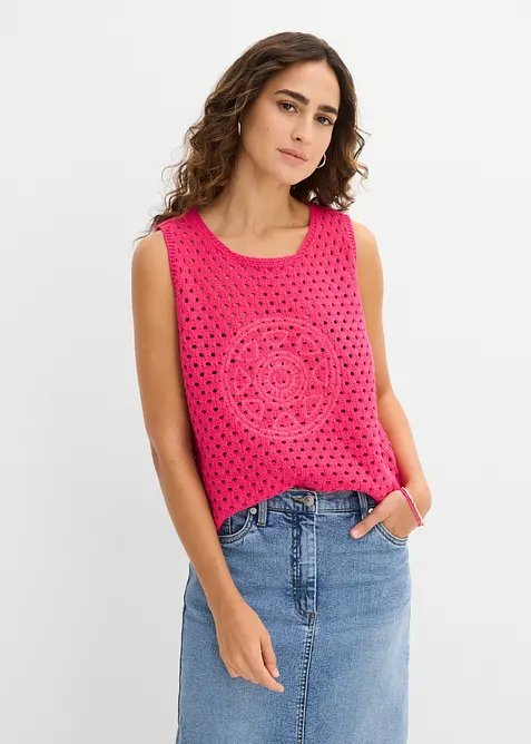 Topp i 100% bomull og heklet look, bonprix