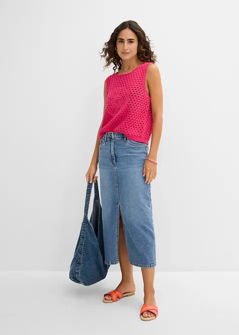 Topp i 100% bomull og heklet look, bonprix