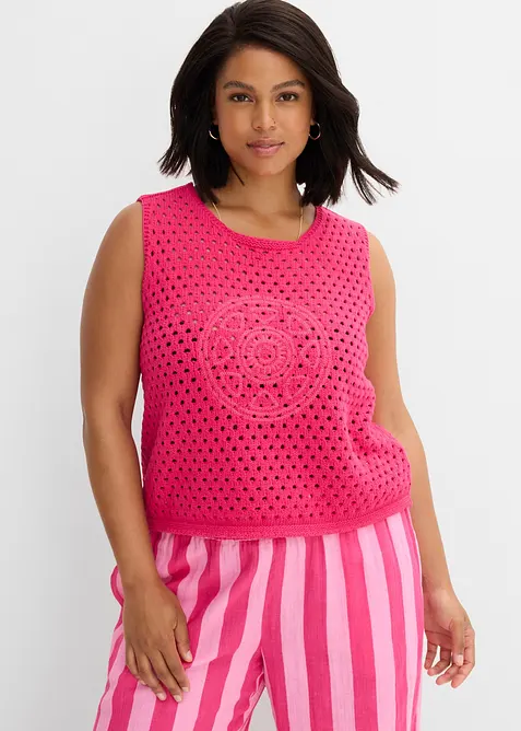 Topp i 100% bomull og heklet look, bonprix