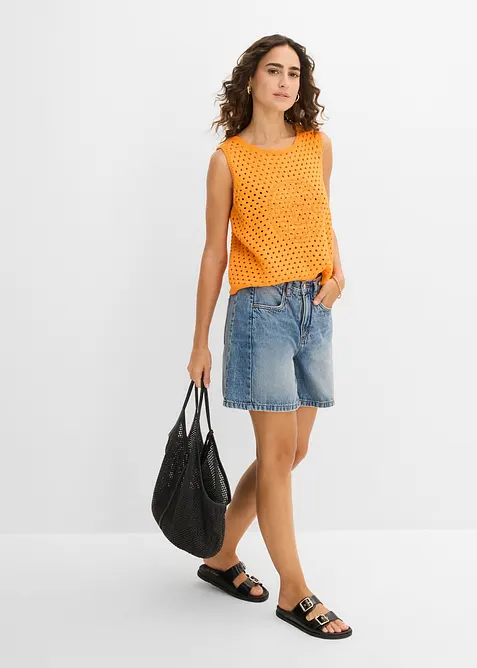 Topp i 100% bomull og heklet look, bonprix
