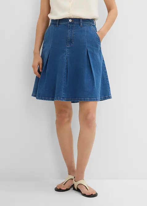 Jeansskj&oslash;rt Mid Waist, folder, bonprix
