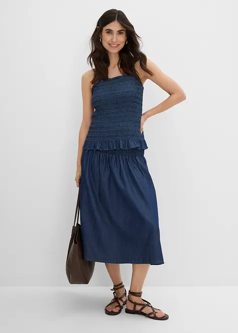 Jeansskj&oslash;rt Midi, strikklinning, bonprix