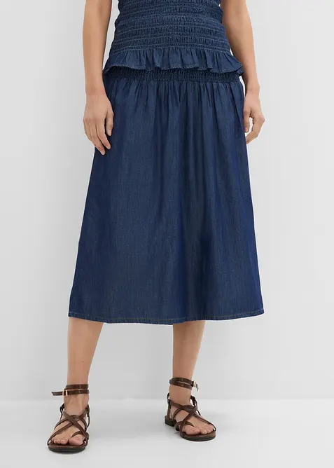 Jeansskj&oslash;rt Midi, strikklinning, bonprix