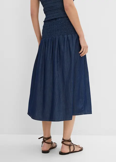 Jeansskj&oslash;rt Midi, strikklinning, bonprix
