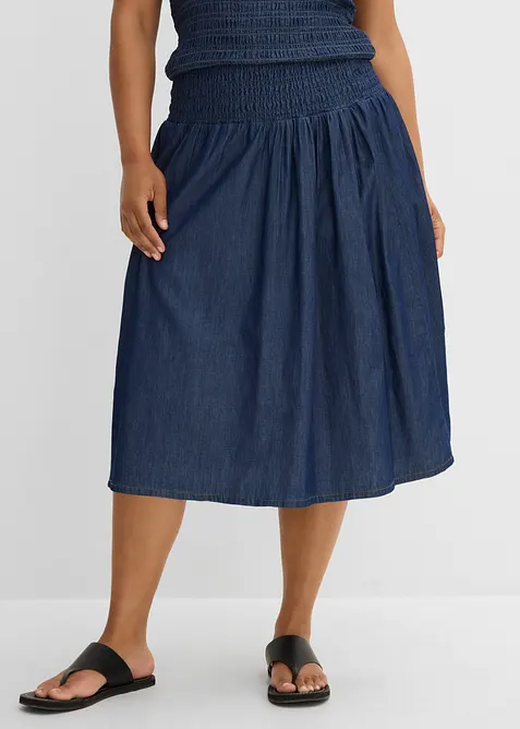 Jeansskj&oslash;rt Midi, strikklinning, bonprix