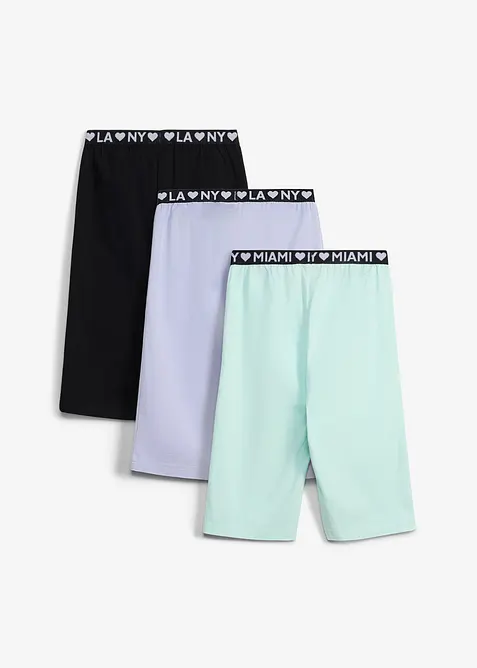 Sykkelbukse av elastisk, &oslash;kologisk bomullsmiks (3-pack), bonprix