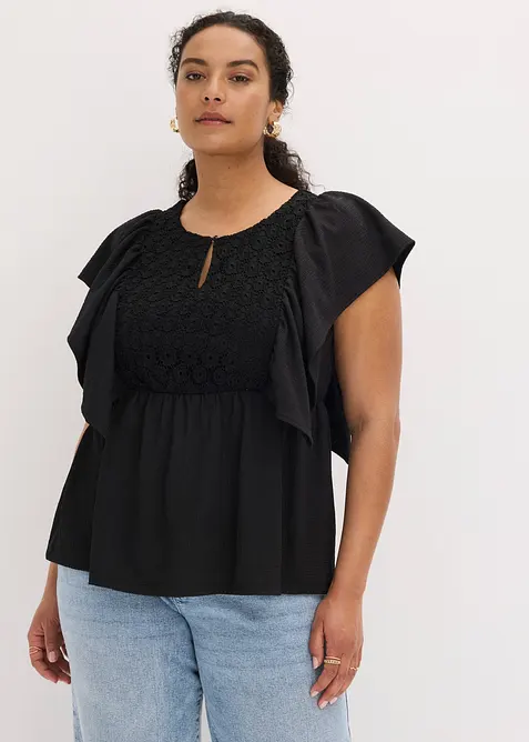 Trikotbluse i strukturert krepp, bonprix