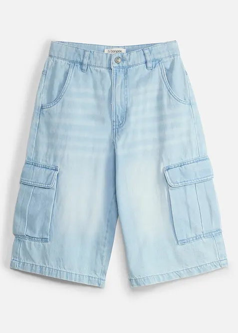 Lang bermudashorts i denim med regulerbar linning, Baggy fit, bonprix
