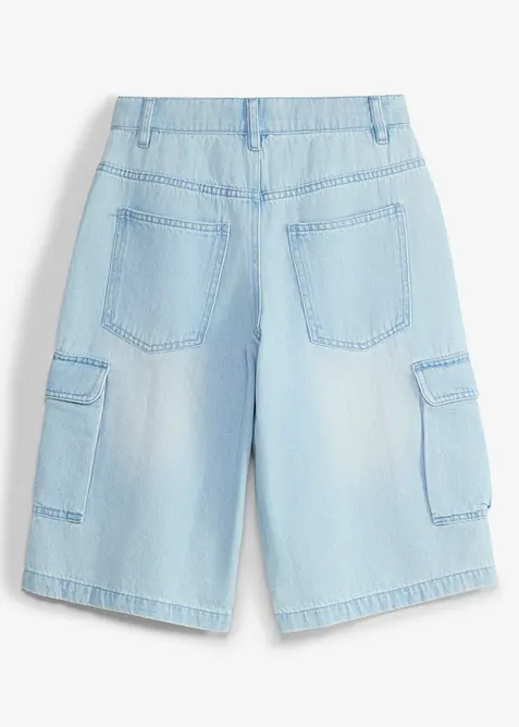 Lang bermudashorts i denim med regulerbar linning og cargolommer, baggy fit, bonprix
