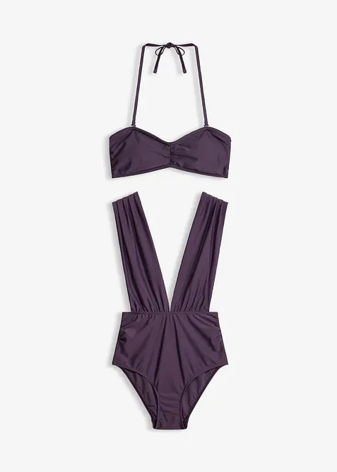 Badedrakt + bandeau-bikinioverdel (2-delt sett), bonprix