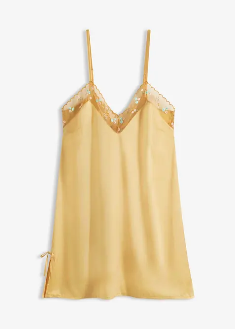 Neglisj&eacute; i sateng med nydelig broderi, bonprix