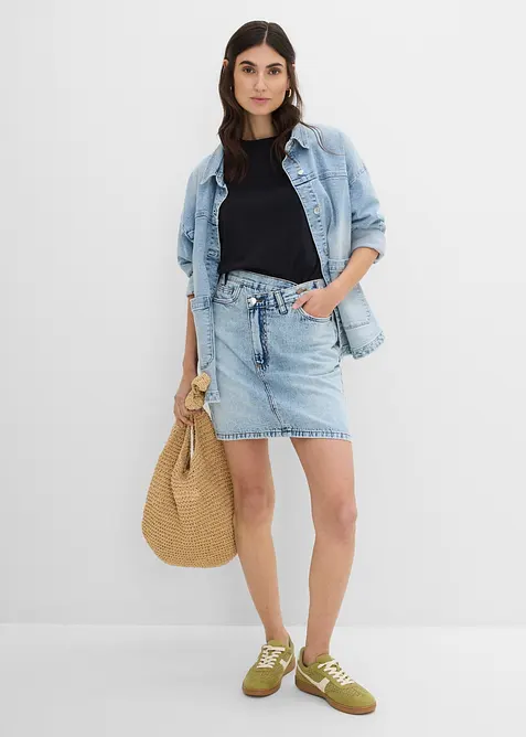 Denimskj&oslash;rt med asymmetrisk linning, bonprix
