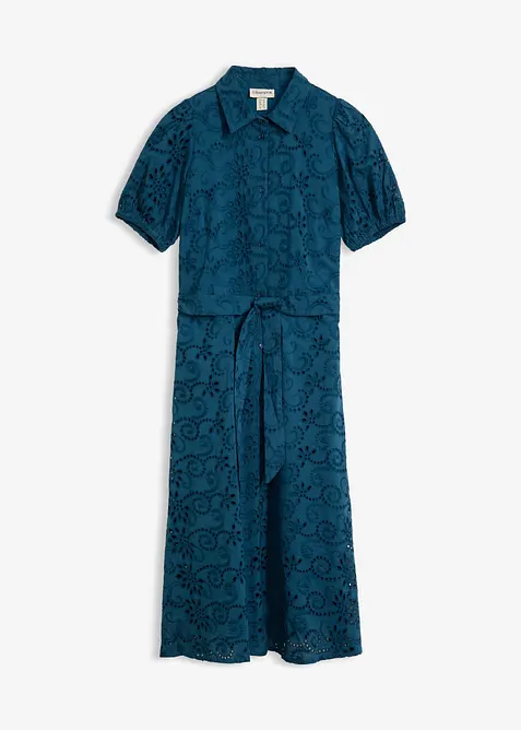 Skjortekjole i 100% bomull med hullbroderier, bonprix