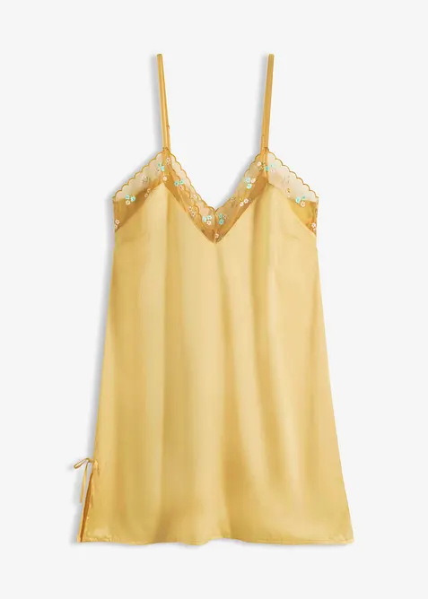 Neglisj&eacute; i sateng med nydelig broderi, bonprix