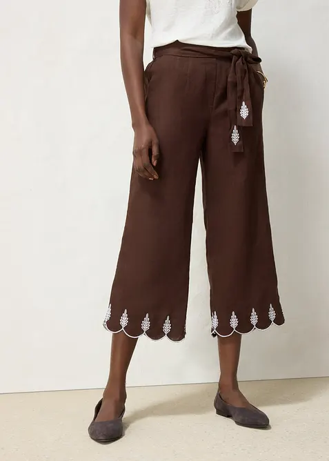 Culotte i lin med belte (2-delt sett), bonprix