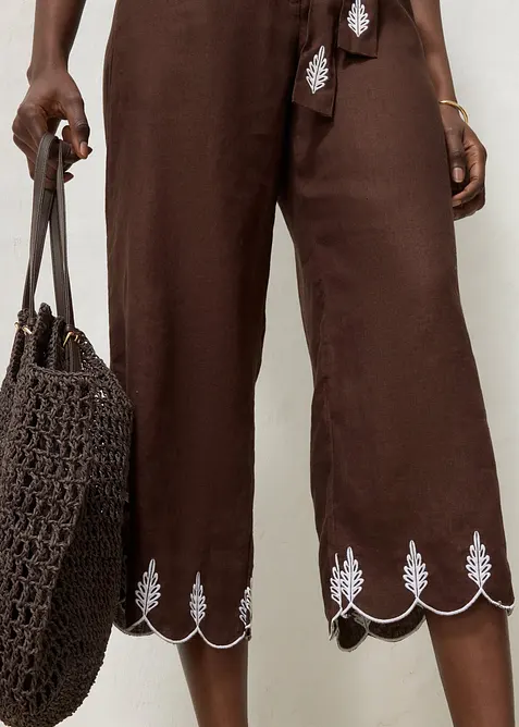 Culotte i lin med belte (2-delt sett), bonprix