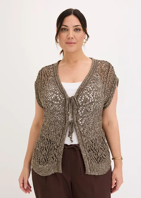 Strikket vest med viskose, hullm&oslash;nster og glittergarn, bonprix