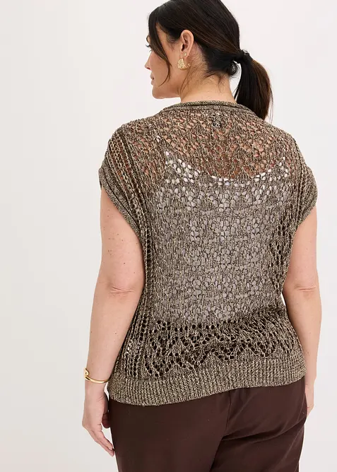 Strikket vest med viskose, hullm&oslash;nster og glittergarn, bonprix