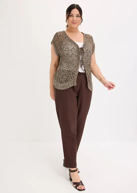 Strikket vest med viskose, hullm&oslash;nster og glittergarn, bonprix
