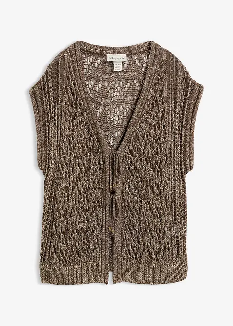 Strikket vest med viskose, hullm&oslash;nster og glittergarn, bonprix