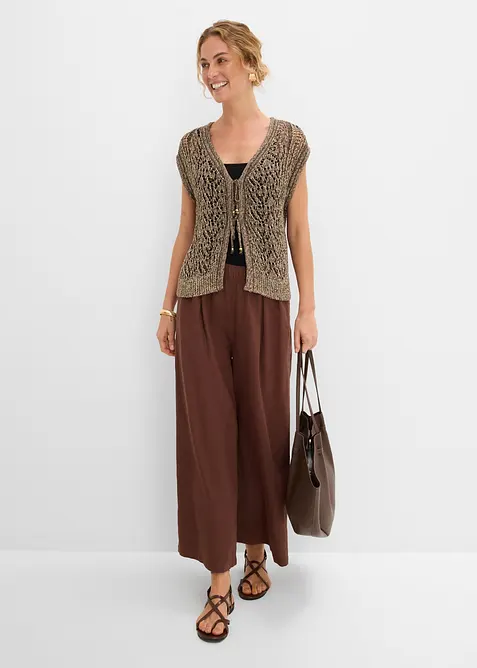 Strikket vest med viskose, hullm&oslash;nster og glittergarn, bonprix